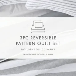Quilts-Kirkland's Home Gray Striped Reversible 3-Pc. King Quilt Set Gray/White