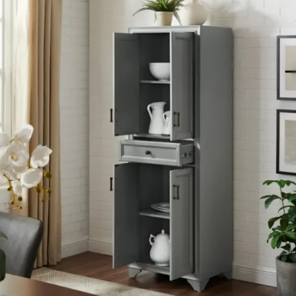 Cabinets & Sideboards-Kirkland's Home Gray Tara Pantry Cabinet