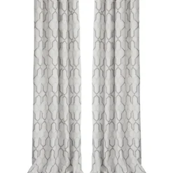Curtains & Drapes-Kirkland's Home Gray Teardrop Leaves Curtain Panel Set, 84 In. Gray/White