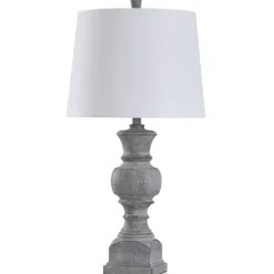 Table Lamps-Kirkland's Home Gray Textured Spindle Table Lamp White