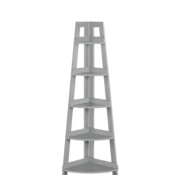 Bookshelves-Kirkland's Home Gray 5-Tier Corner Ladder Bookshelf