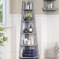 Bookshelves-Kirkland's Home Gray 5-Tier Corner Ladder Bookshelf