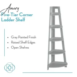 Bookshelves-Kirkland's Home Gray 5-Tier Corner Ladder Bookshelf
