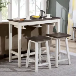 Dining Tables-Kirkland's Home Gray Top Wood With Rack 3-Pc. Dining Set