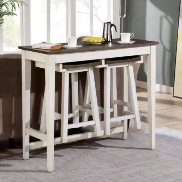 Dining Tables-Kirkland's Home Gray Top Wood With Rack 3-Pc. Dining Set