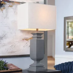 Table Lamps-Kirkland's Home Gray Traditional Rectangular Table Lamp Gray/Tan