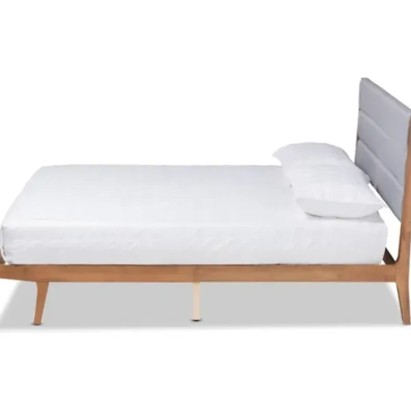 Beds & Headboards-Kirkland's Home Gray Tufted Headboard Queen Platform Bed Gray/Brown