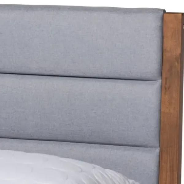 Beds & Headboards-Kirkland's Home Gray Tufted Headboard Queen Platform Bed Gray/Brown