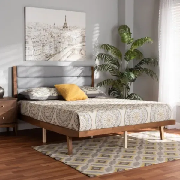 Beds & Headboards-Kirkland's Home Gray Tufted Headboard Queen Platform Bed Gray/Brown