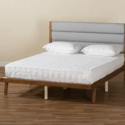 Beds & Headboards-Kirkland's Home Gray Tufted Headboard Queen Platform Bed Gray/Brown