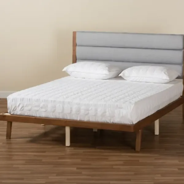 Beds & Headboards-Kirkland's Home Gray Tufted Headboard Queen Platform Bed Gray/Brown