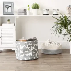 Baskets & Boxes-Kirkland's Home Gray Two-Tone Rope Cat Ear Basket Gray/White
