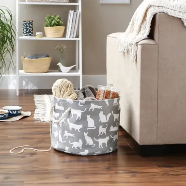 Baskets & Boxes-Kirkland's Home Gray Two-Tone Rope Cat Ear Basket Gray/White