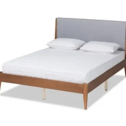Beds & Headboards-Kirkland's Home Gray Upholstered Brown Wood King Platform Bed Gray/Brown
