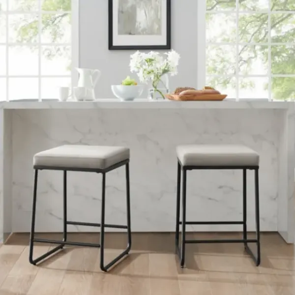Bar Stools & Counter Height Stools-Kirkland's Home Gray Velvet Cube 2-Pc. Counter Stool Set White