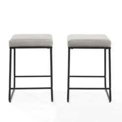 Bar Stools & Counter Height Stools-Kirkland's Home Gray Velvet Cube 2-Pc. Counter Stool Set White