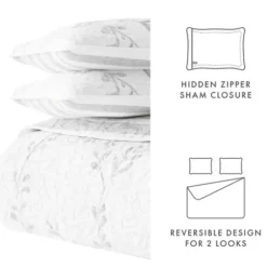 Quilts-Kirkland's Home Gray Vines Reversible 3-Pc. Queen Quilt Set Gray/White