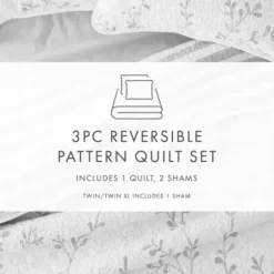 Quilts-Kirkland's Home Gray Vines Reversible 3-Pc. Queen Quilt Set Gray/White