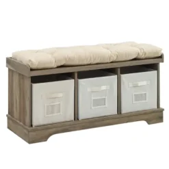 Benches & Ottomans-Kirkland's Home Gray Wash Entryway Bench And Storage Bins Tan