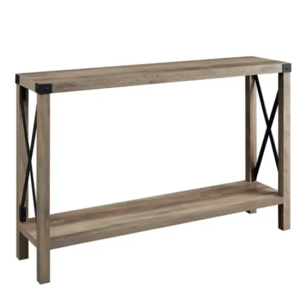 Console Tables-Kirkland's Home Gray Wash Farmhouse X-Frame Console Table Brown