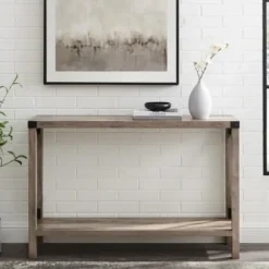 Console Tables-Kirkland's Home Gray Wash Farmhouse X-Frame Console Table Brown