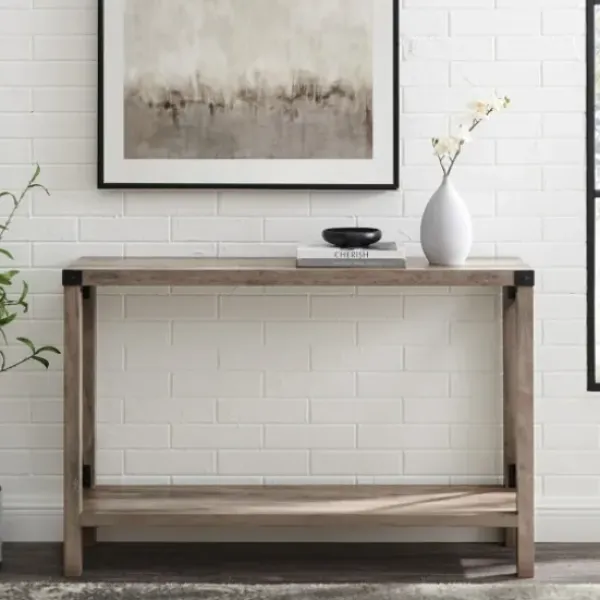 Console Tables-Kirkland's Home Gray Wash Farmhouse X-Frame Console Table Brown