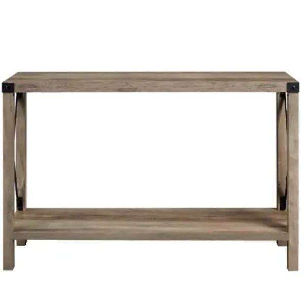 Console Tables-Kirkland's Home Gray Wash Farmhouse X-Frame Console Table Brown