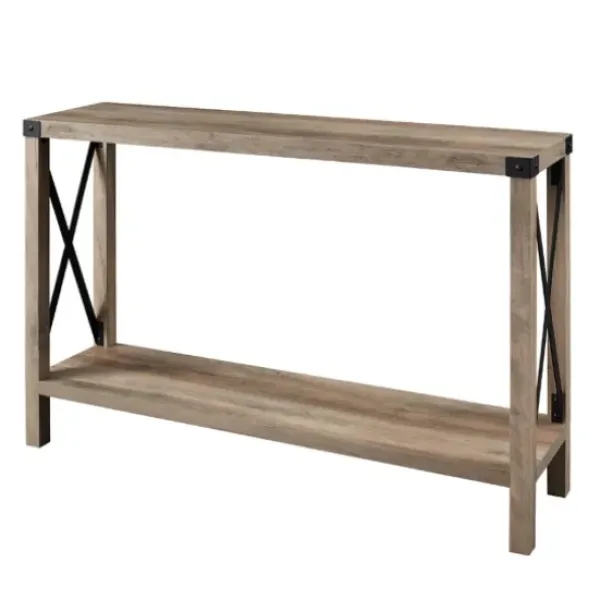 Console Tables-Kirkland's Home Gray Wash Farmhouse X-Frame Console Table Brown