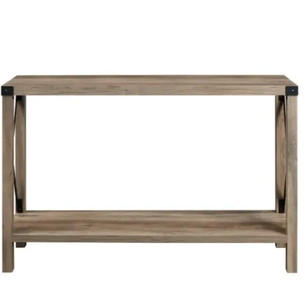 Console Tables-Kirkland's Home Gray Wash Farmhouse X-Frame Console Table Brown