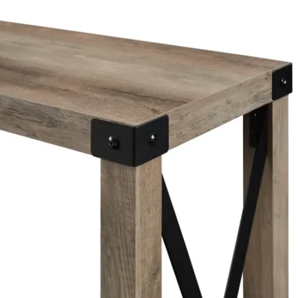 Console Tables-Kirkland's Home Gray Wash Farmhouse X-Frame Console Table Brown