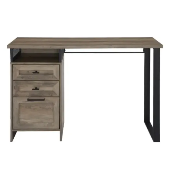 Office Furniture-Kirkland's Home Gray Wash Wood And Mesh 3-Drawer Desk
