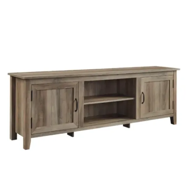 Tv Stands & Media Consoles-Kirkland's Home Gray Wash Wood Grooved Door Tv Stand Brown