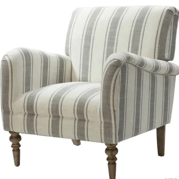 Accent Chairs-Kirkland's Home Gray White Carved Slope Stripe Accent Chair Gray/White