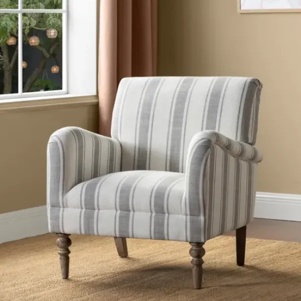 Accent Chairs-Kirkland's Home Gray White Carved Slope Stripe Accent Chair Gray/White
