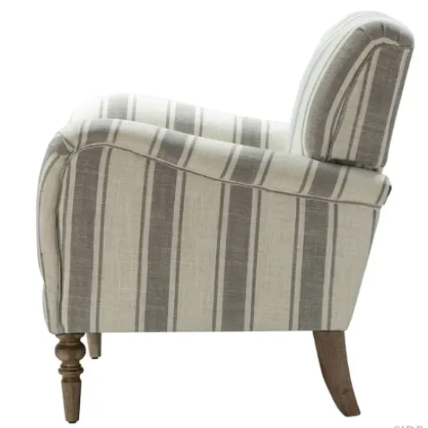 Accent Chairs-Kirkland's Home Gray White Carved Slope Stripe Accent Chair Gray/White