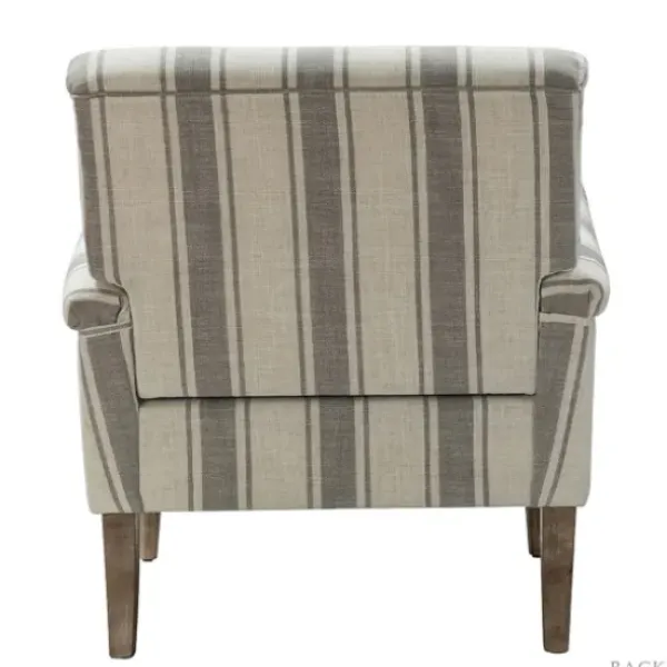 Accent Chairs-Kirkland's Home Gray White Carved Slope Stripe Accent Chair Gray/White