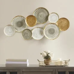 Wall Plaques-Kirkland's Home Gray White Metal Connected Circle Wall Plaque Gold