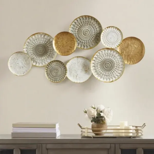 Wall Plaques-Kirkland's Home Gray White Metal Connected Circle Wall Plaque Gold
