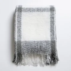 Blankets & Throws-Kirkland's Home Gray Windowpane Faux Mohair Throw Gray/White