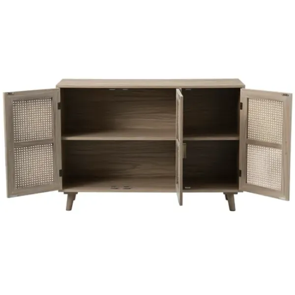 Cabinets & Sideboards-Kirkland's Home Gray Wood And Cane 3-Door Cabinet