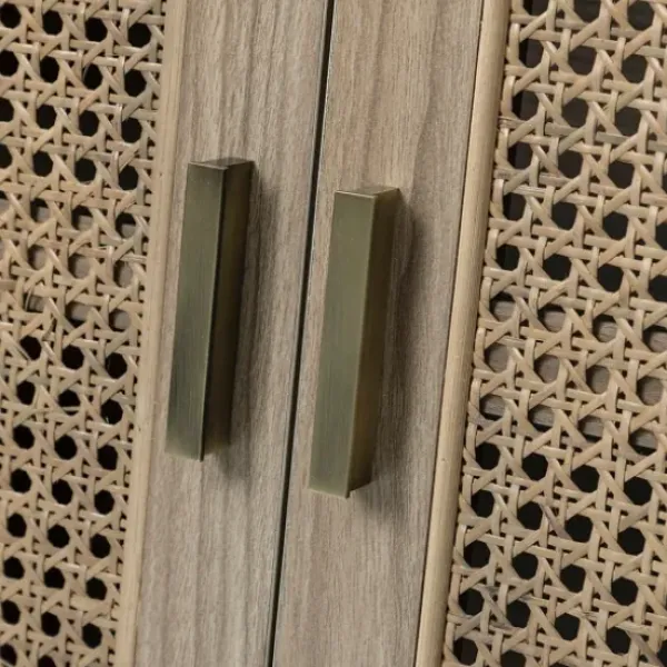 Cabinets & Sideboards-Kirkland's Home Gray Wood And Cane 3-Door Cabinet