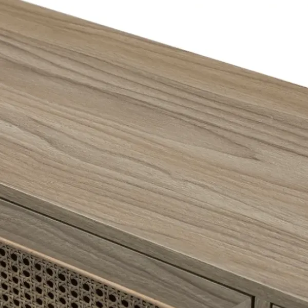 Cabinets & Sideboards-Kirkland's Home Gray Wood And Cane 3-Door Cabinet