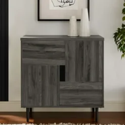 Cabinets & Sideboards-Kirkland's Home Gray Wood 4-Door Modern Cabinet