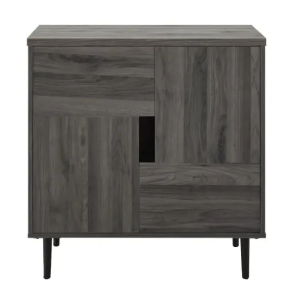 Cabinets & Sideboards-Kirkland's Home Gray Wood 4-Door Modern Cabinet