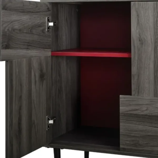 Cabinets & Sideboards-Kirkland's Home Gray Wood 4-Door Modern Cabinet