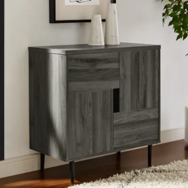 Cabinets & Sideboards-Kirkland's Home Gray Wood 4-Door Modern Cabinet