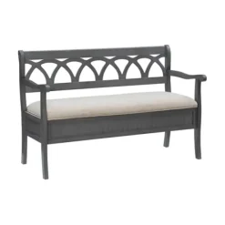 Benches & Ottomans-Kirkland's Home Gray Wood Upholstered Storage Bench Gray/White
