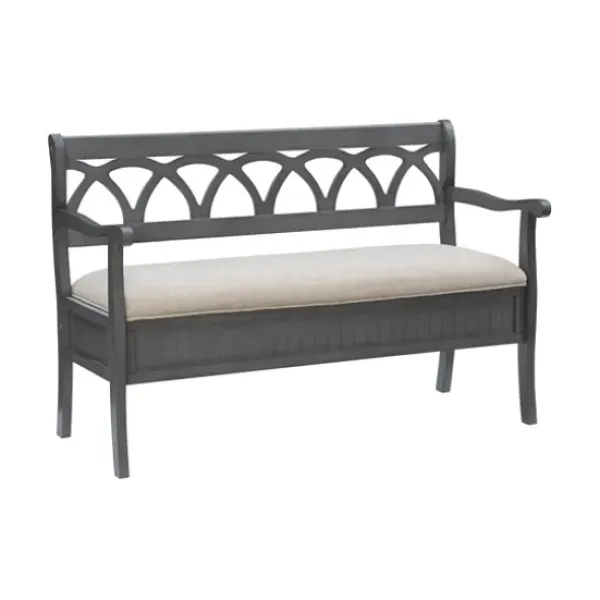 Benches & Ottomans-Kirkland's Home Gray Wood Upholstered Storage Bench Gray/White