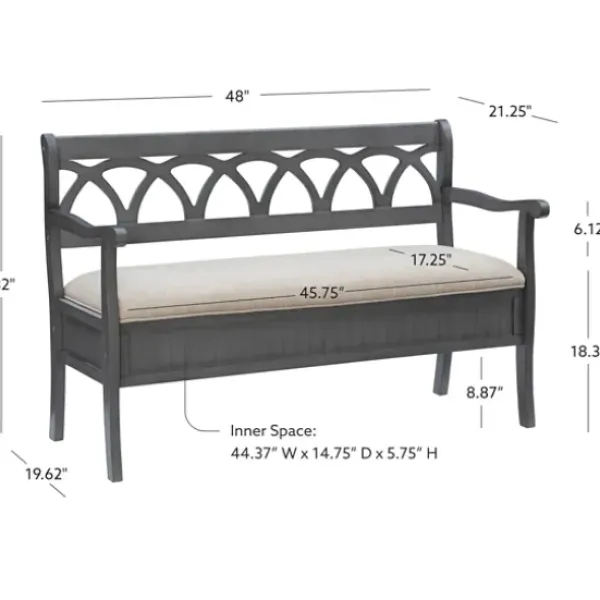 Benches & Ottomans-Kirkland's Home Gray Wood Upholstered Storage Bench Gray/White