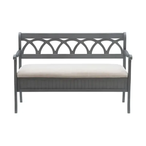 Benches & Ottomans-Kirkland's Home Gray Wood Upholstered Storage Bench Gray/White